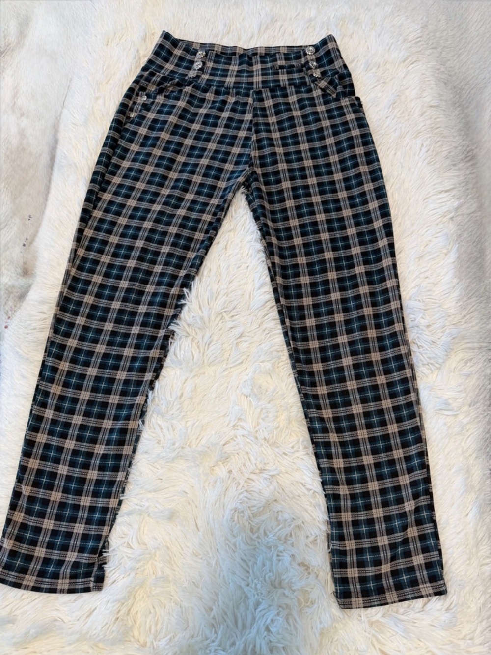 Black & Tan Plaid Slim Pants